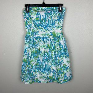 Lilly Pulitzer Chandie Dress High Beams Lighthouse Size M Strapless Pockets